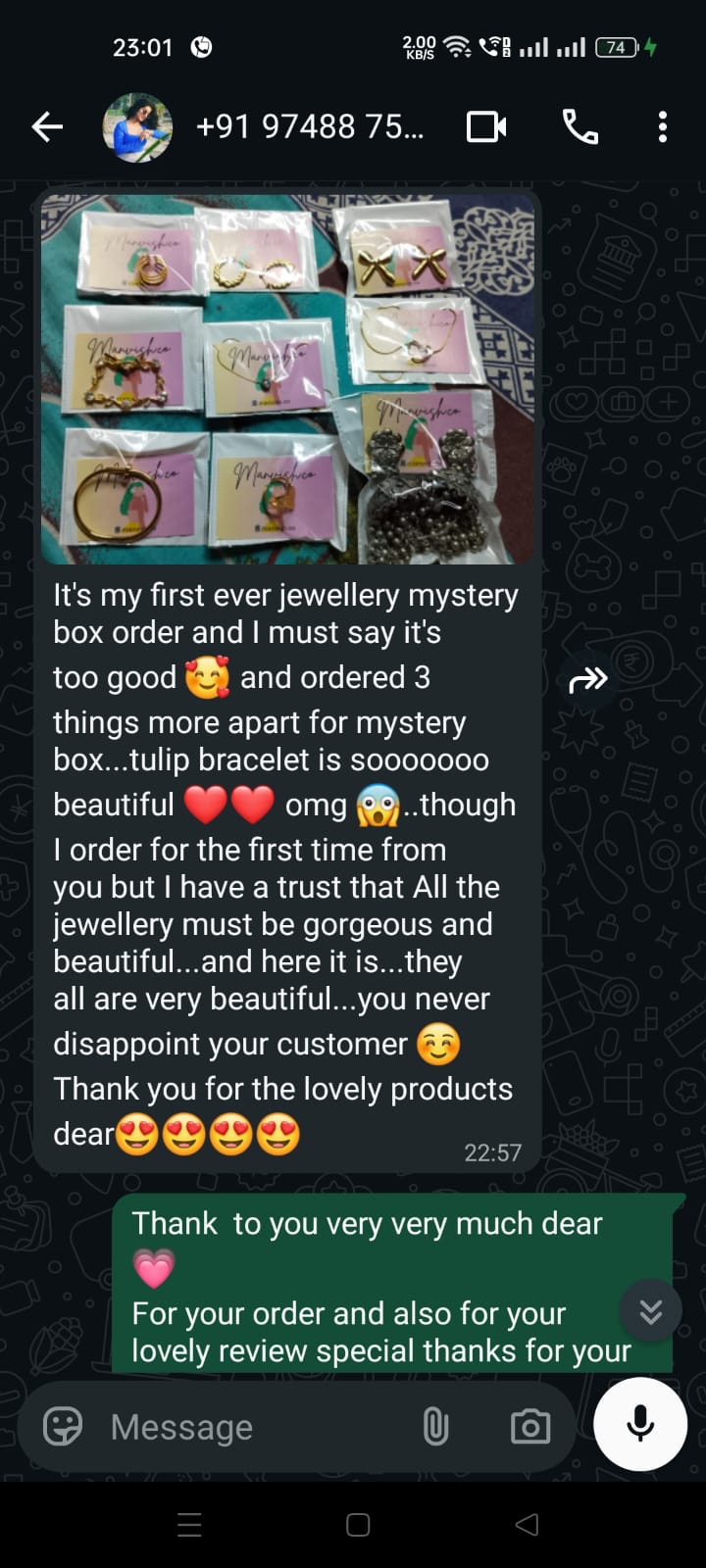 Customer review - first mystery box order, the tulip bracelet is beautiful