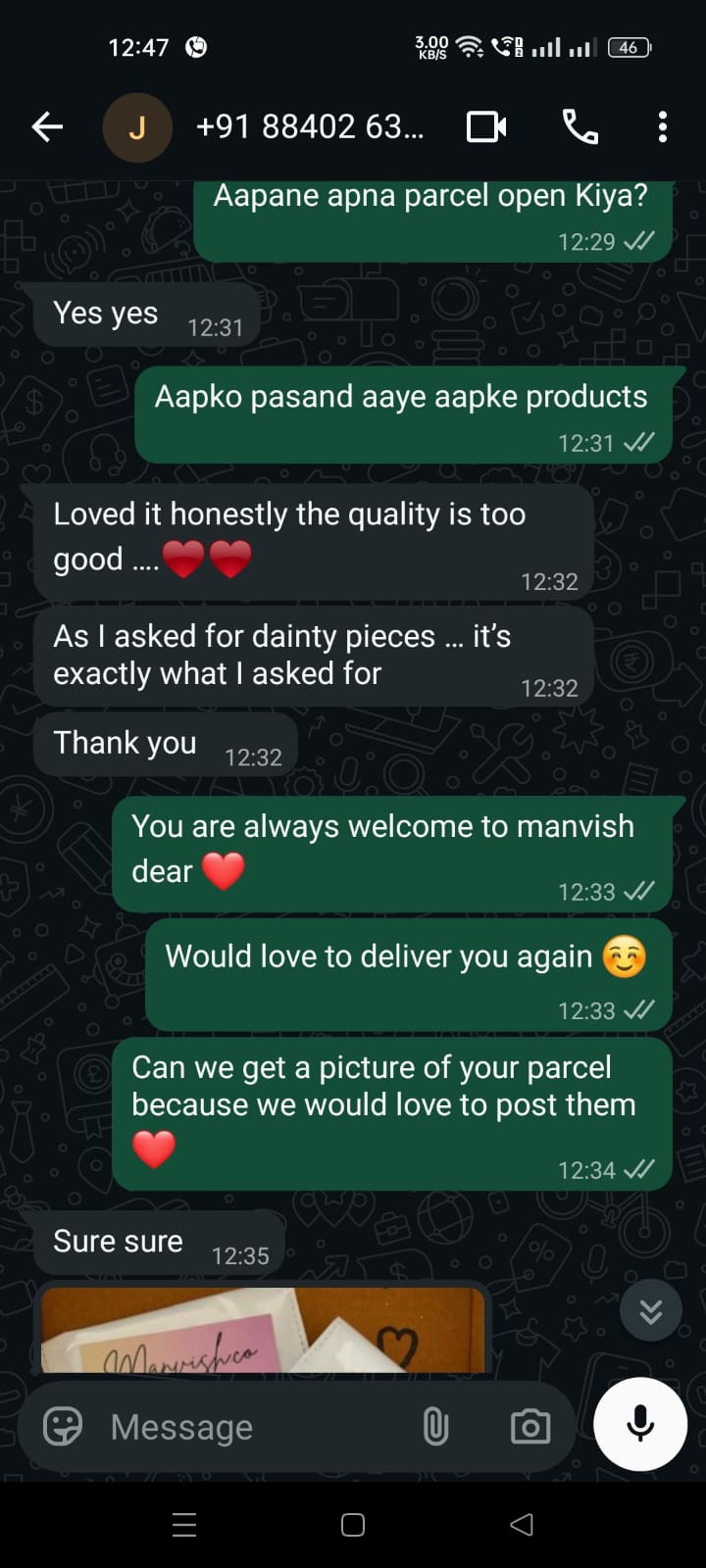 Customer review - dainty pieces, exactly what was asked for