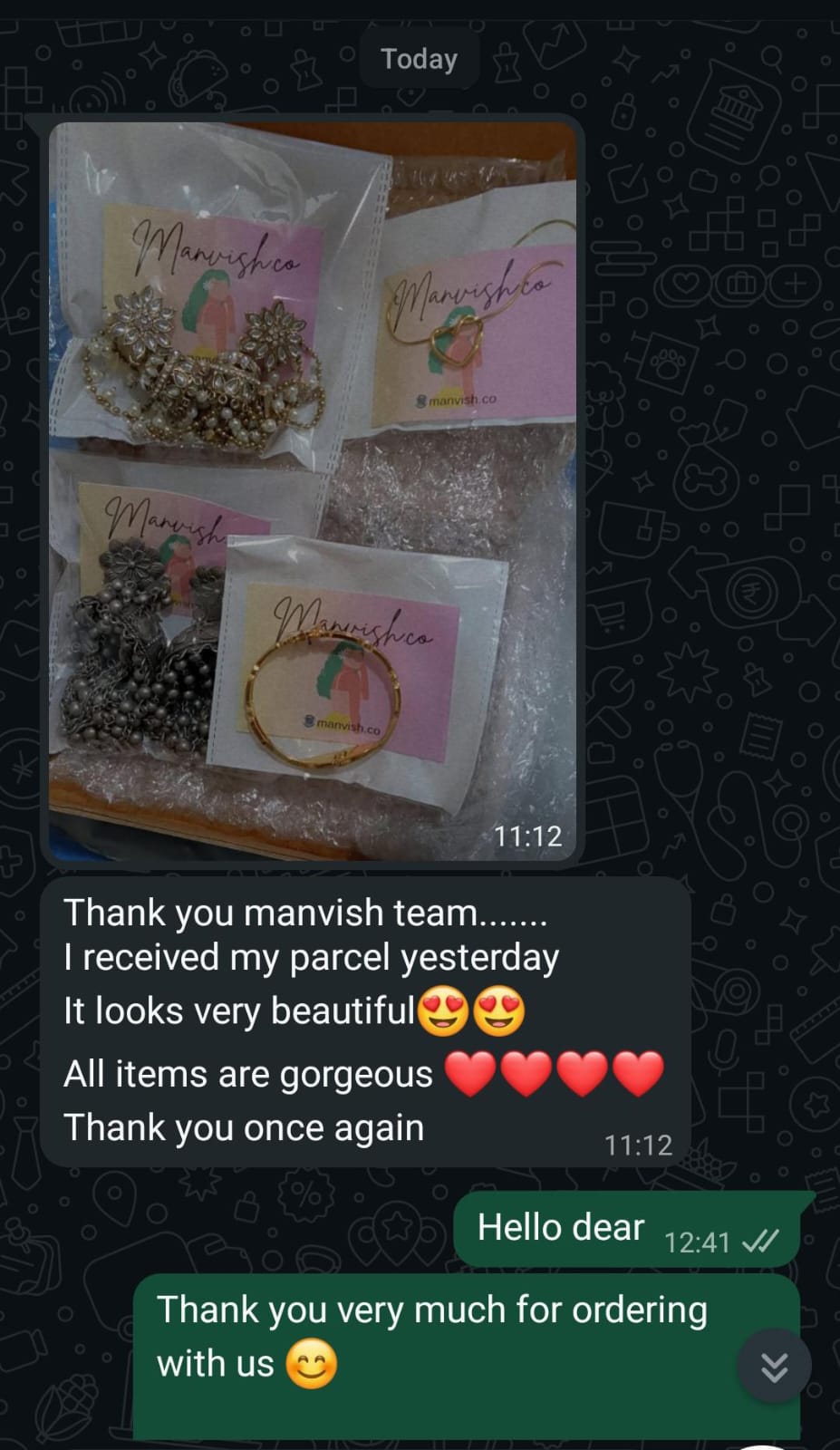 Customer review - parcel received, all items are gorgeous