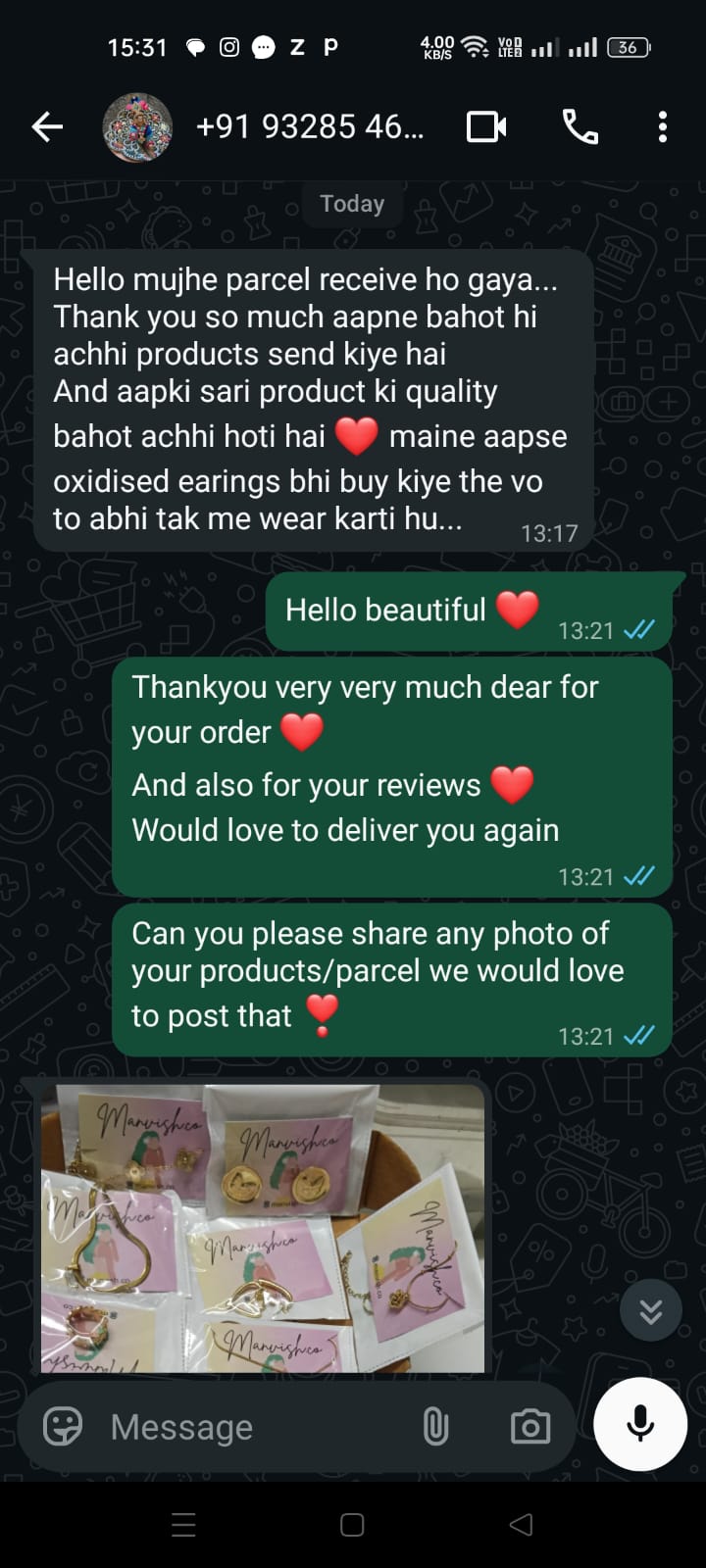 Customer review - parcel received, product quality is always very good