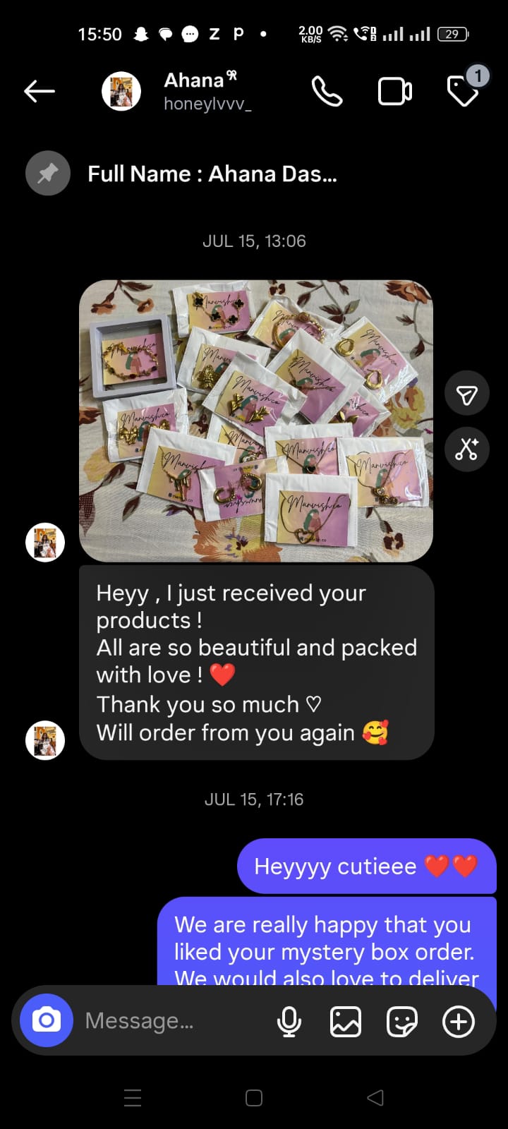 Customer review - everything is beautiful and packed with love, will order again